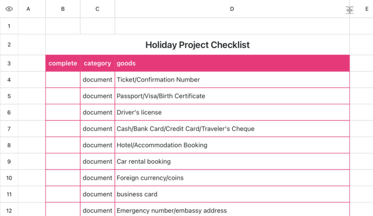 Vacation checklist 1